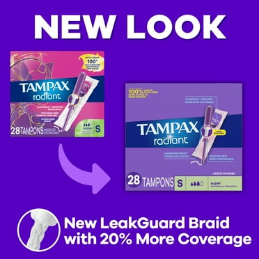 Tampax Radiant Tampons with LeakGuard Braid, Super Absorbency, 28 Count