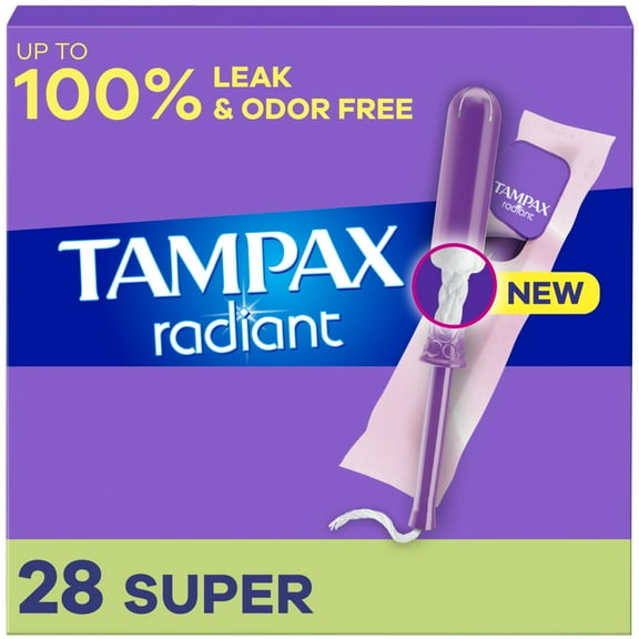 Tampax Radiant Tampons with LeakGuard Braid, Super Absorbency, 28 Count