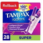 Tampax Radiant Tampons with LeakGuard Braid, Super Absorbency, 28 Count