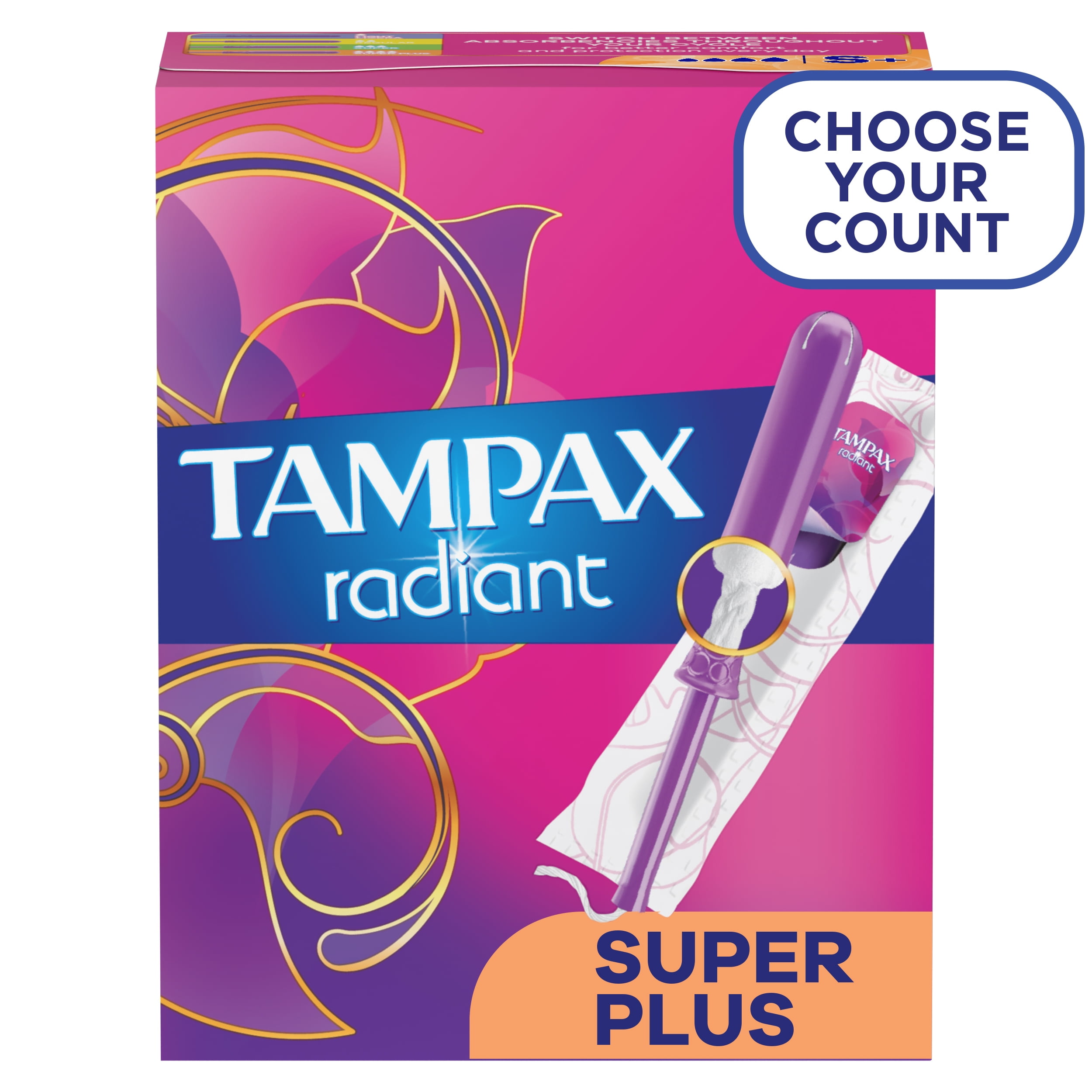 Tampax Pearl Tampons Trio Multipack with LeakGuard Braid, Regular/Super/Super  Plus Absorbency, 34 Ct 