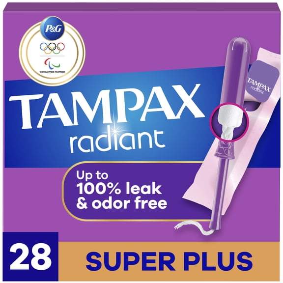 Tampax Radiant Tampons with LeakGuard Braid, Super Plus Absorbency, 28 Count