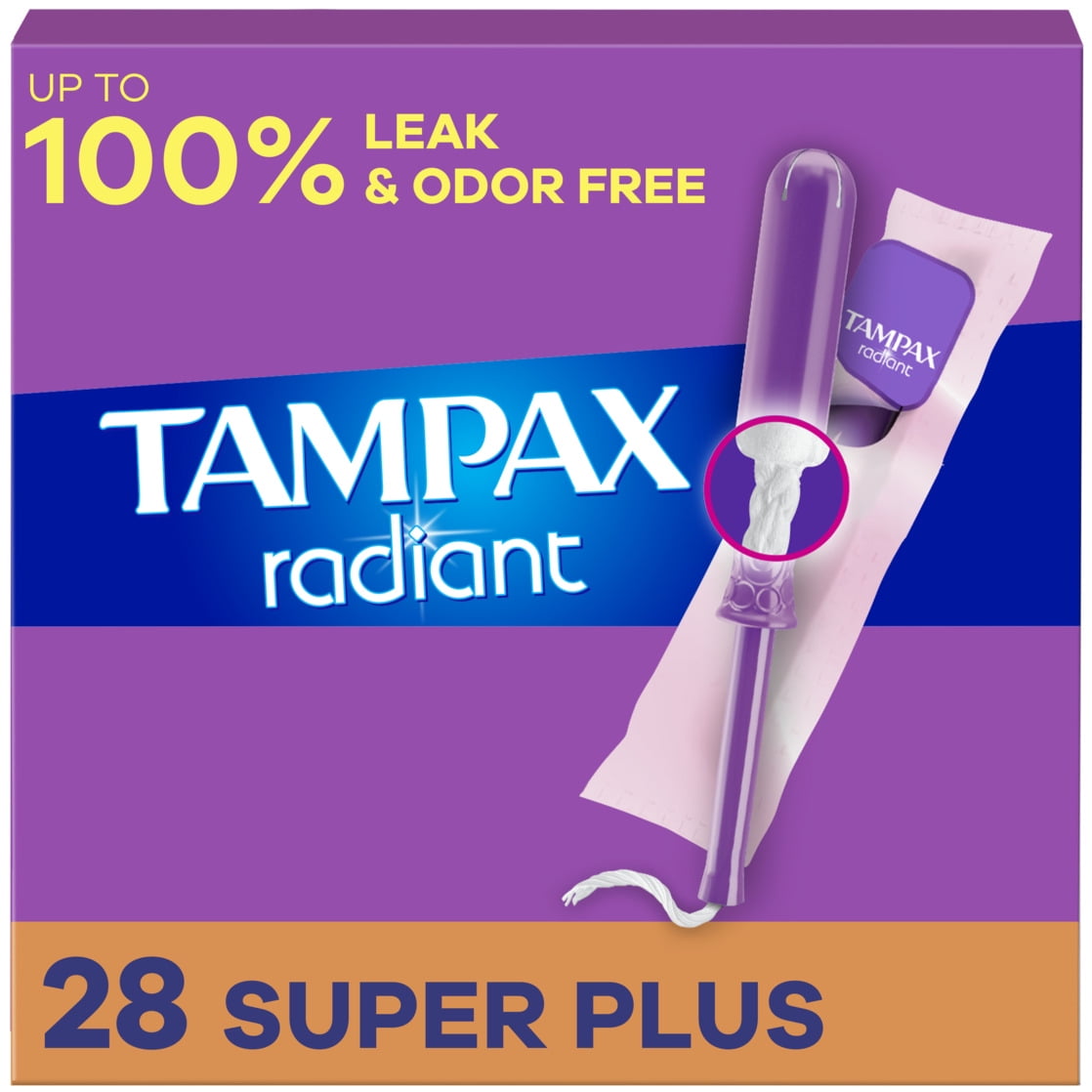 Tampax Radiant Tampons with LeakGuard Braid, Super Plus Absorbency, 28 Count