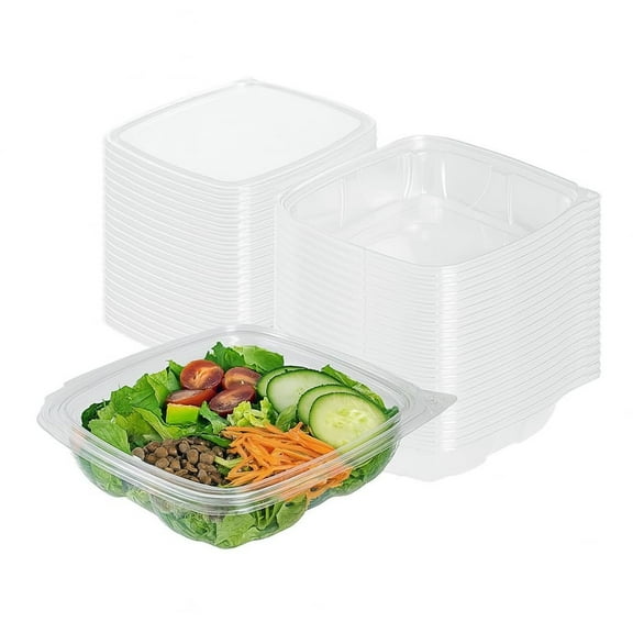 Tamper-Resistant Clear Hinged Containers with Flat Lid Disposable Plastic Clamshell Takeout Boxes for Food, Salad, Dessert, Sandwich, Leak-Proof & Stackable BPA-Free 50, Clear, 8 oz