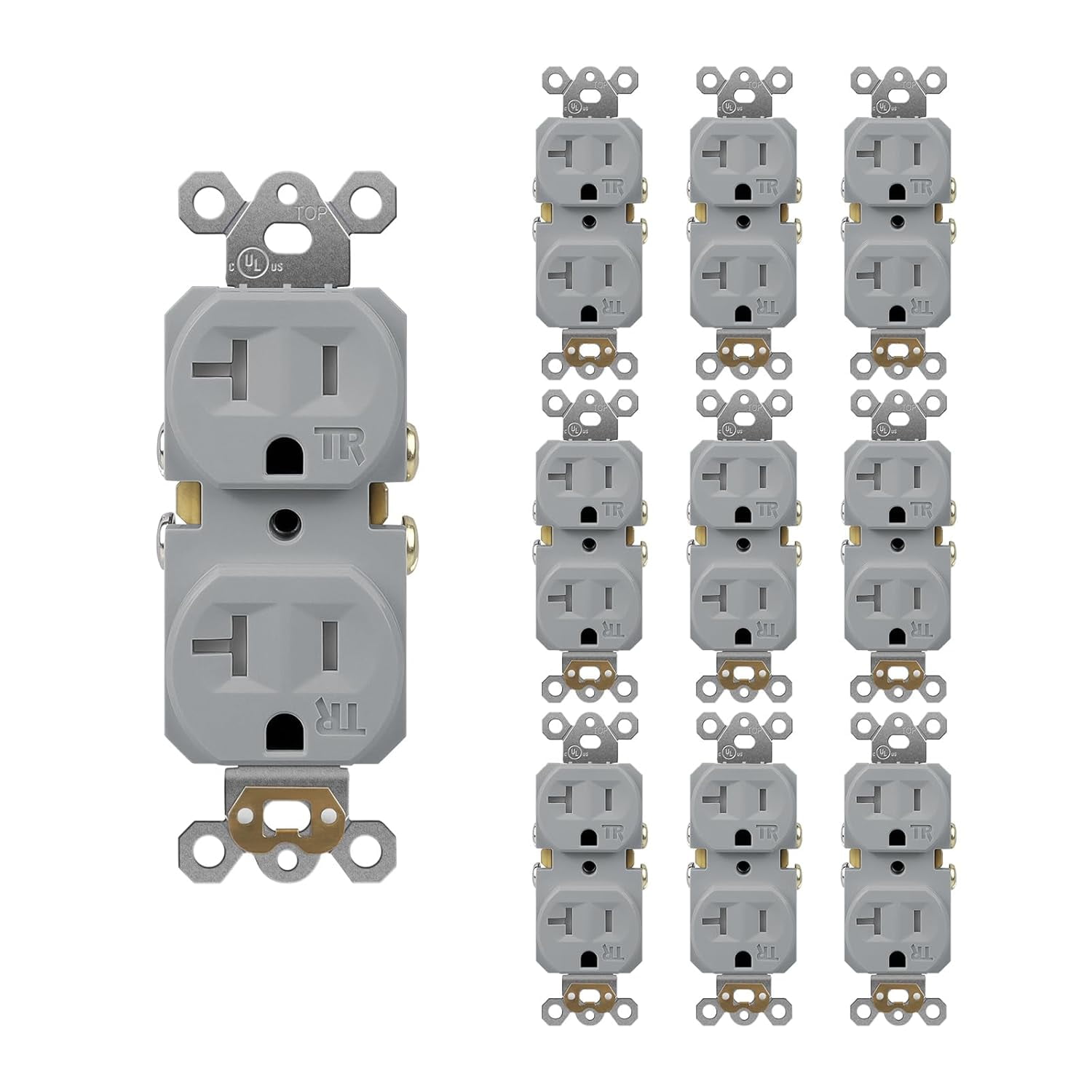Tamper Resistant Duplex Receptacle, Gray Residential Grade Electrical Wall Outlet, Self-Grounding, 20A/125V, 2 Pole 3 Wire, UL Listed, 10 Pack