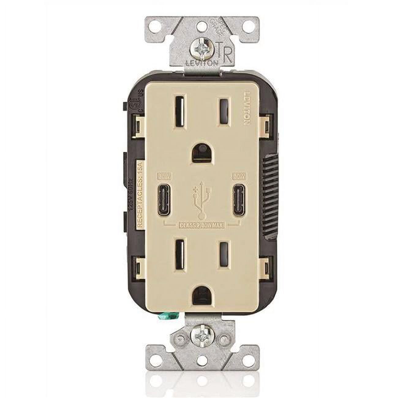 Ivory 15A Tamper-Resistant Outlet with Dual USB Type-C Ports