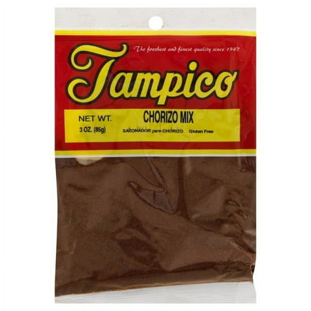 Tampico Chorizo Mix, 3 oz Ingredients: Chili Pepper, Salt, Paprika, Garlic, Onion, Spices, Silicon Dioxide and Ethoxyquin. Make your own Chorizo by blending generously with any kind of meat.