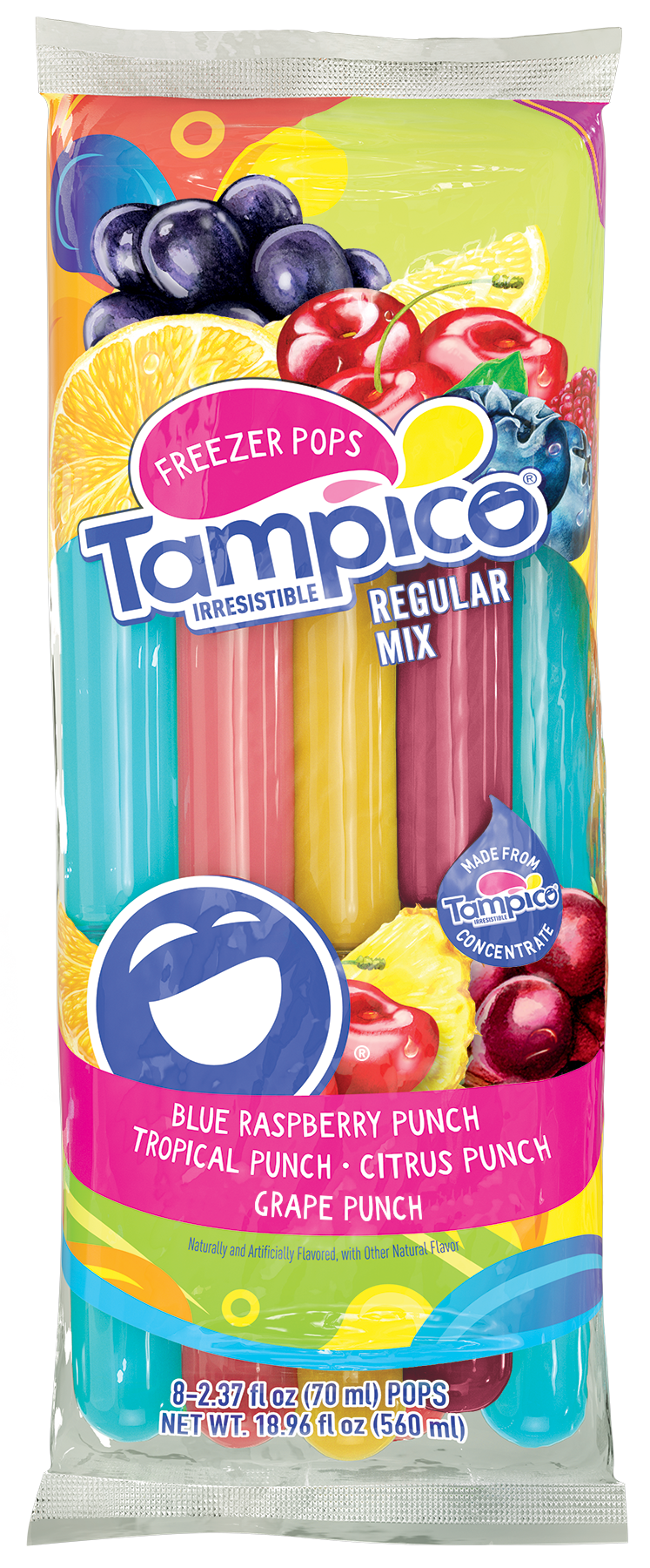 Tampico Freezer Pops, Citrus, Tropical, Blue Raspberry Punch and Grape Punch, 8 Count