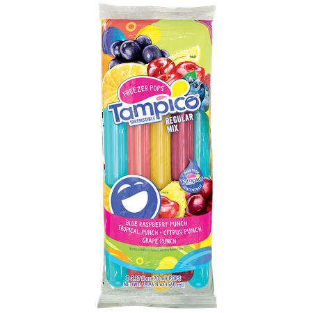 Tampico Freezer Ice Pops, Citrus, Tropical, Blue Raspberry, and Grape Punch, 8 Count