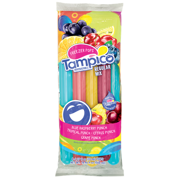 Tampico Freezer Ice Pops, Citrus, Tropical, Blue Raspberry, and Grape Punch, 8 Count