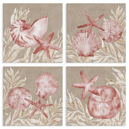 Stupell Industries Tampico Shells in Peach 4 Piece Canvas Wall Art Set, design by Paul Brent, 17 x 17