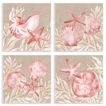 Stupell Industries Tampico Shells in Peach 4 Piece Wall Plaque Art Set, design by Paul Brent, 12 x 12