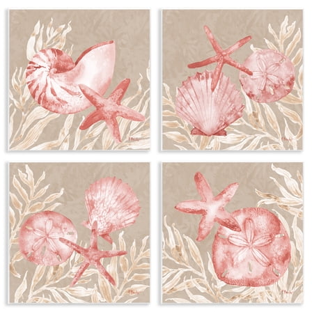 Stupell Industries Tampico Shells in Peach 4 Piece Wall Plaque Art Set, design by Paul Brent, 12 x 12