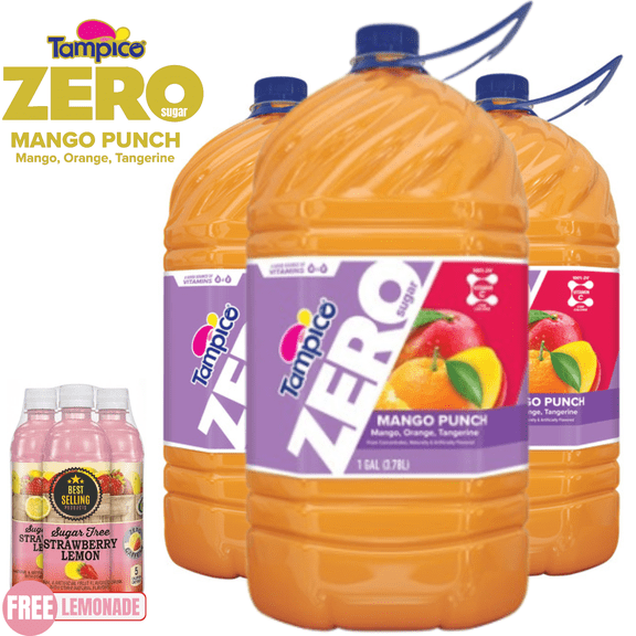 Tampico Zero Mango Punch Juice Drink, 1 Gallon (128 fl oz) Bottles, 3 Pack