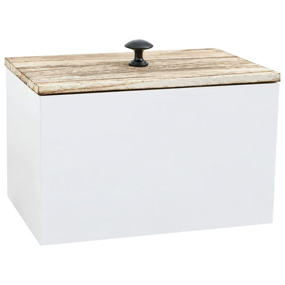 Tampon Box for Bathroom Storage, 8 in x 5 in x 5 in, Wooden Lid, Black Knob, Farmhouse Style Tampon Holder Organizer, Concealed Compartments