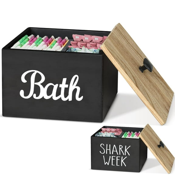 Tampon Holder for Bathroom with Lid, Shark Week Tampon Storage Pad Organizer for Bathroom, Farmhouse Tampon and Pad Storage Container Countertop,Feminine Products Caddy, Bathroom Decor Box
