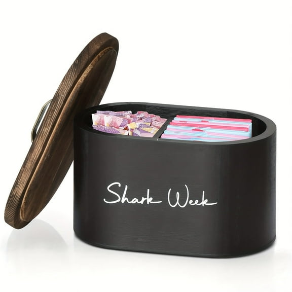 Tampon Holder for Bathroom Storage, Wooden Shark Week Tampon Storage Organizer for Bathroom, Feminine Product Organizer with Lid for Bathroom Accessories Decor, Tampon and Pad Storage Container