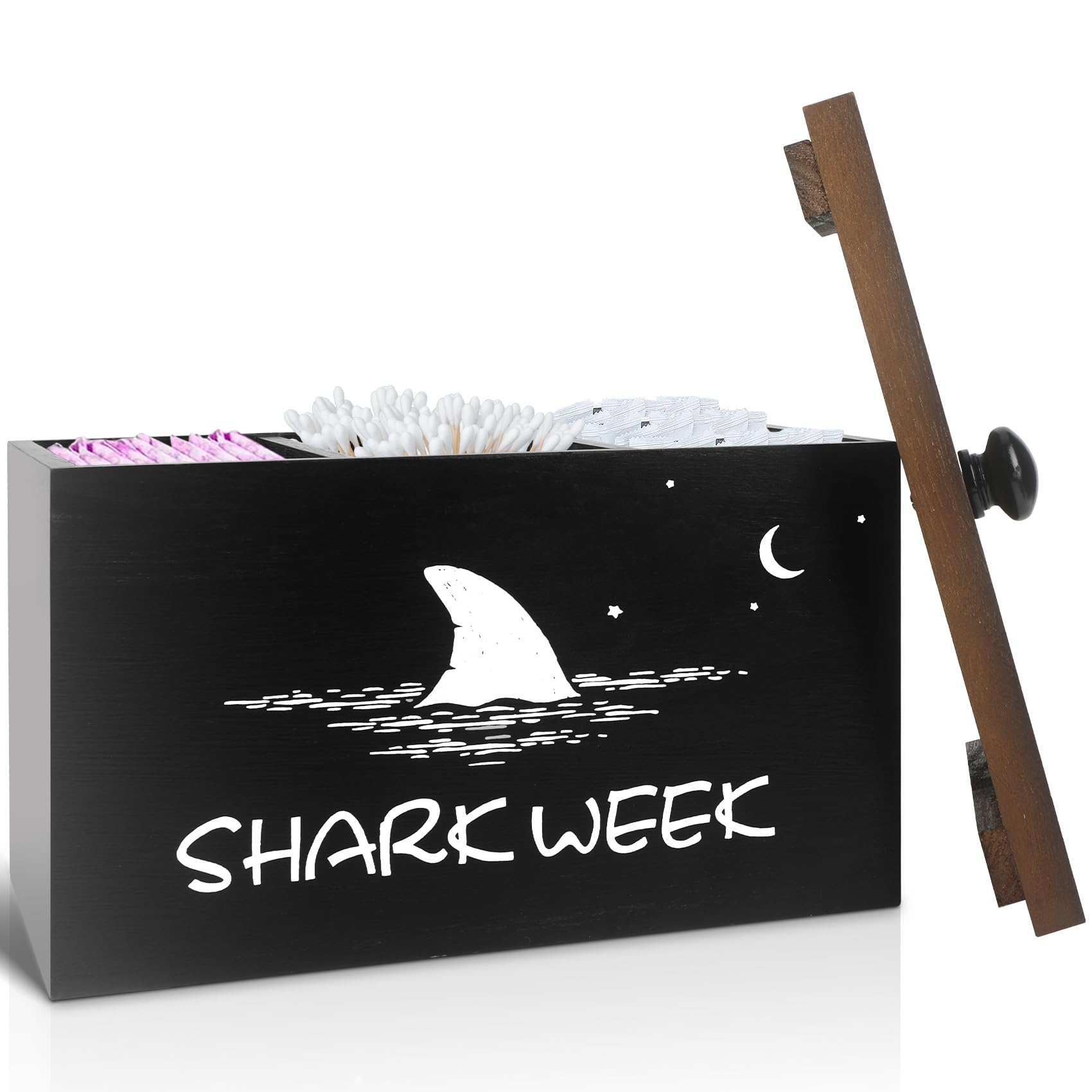Tampon Holder,Shark Week Tampon ZS23 Storage with Wooden Holder for Bathroom Storage,Women Pad