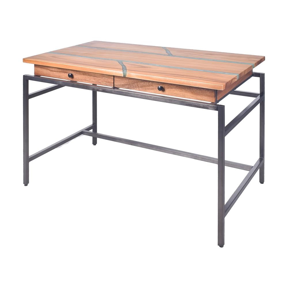 Tamra Natural Acacia Wood and Metal Home Office Desk