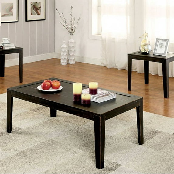 HomeRoots Decor Transitional Coffee Table Set, Distressed Espresso Finish, Set of 3
