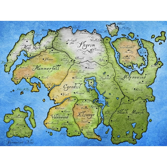 Tamriel Map - CANVAS OR PRINT WALL ART
