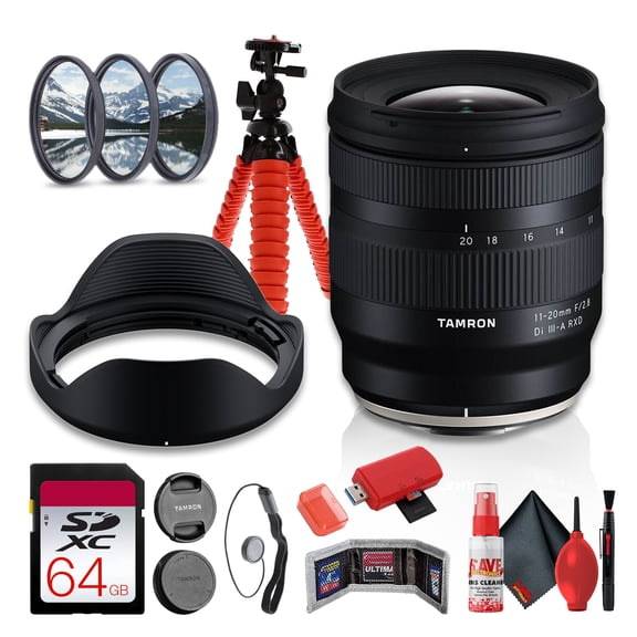 Tamron 11-20mm F2.8 Di III-A RXD for Fujifilm X-Mount | Ultra Wide-Angle Zoom, Constant F2.8, XLD/LD/GM Optics, BBAR-G2, RXD AF, Weather-Sealed | Filter Kit + 64GB Card + Flexible Tripod