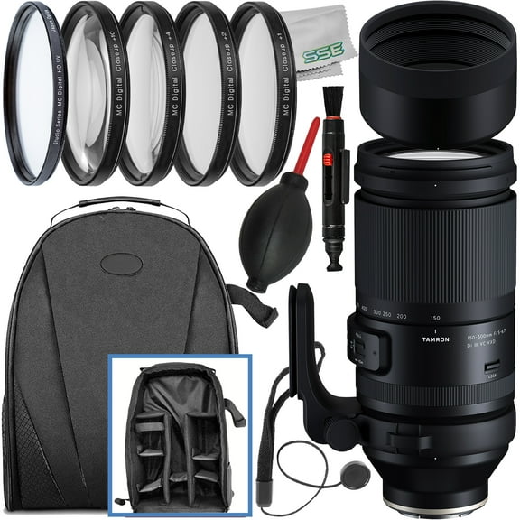 Tamron 150-500mm f/5-6.7 Di III VXD Lens for Sony E with Starter Accessory Bundle: 4PC Macro Close-Up Filter Kit (+1, +2, +4, +10 Diopter), Multi-Coated Digital HD UV Filter & More