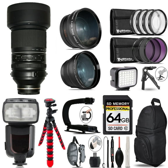 Tamron 150-500mm f/5-6.7 Di III VXD Lens for Sony E + LED Light + Tripod - 64GB Accessory Bundle (International Version)