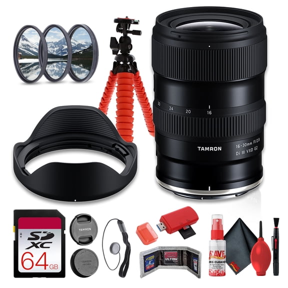 Tamron 16-30mm f/2.8 Di III VXD G2 Ultra Wide-Angle Zoom Lens for Nikon Z | Full-Frame, Fast f/2.8 Aperture, VXD Autofocus, 107 FOV + 64GB Memory Card + Filter Kit + Flexible Tripod + Card Reader