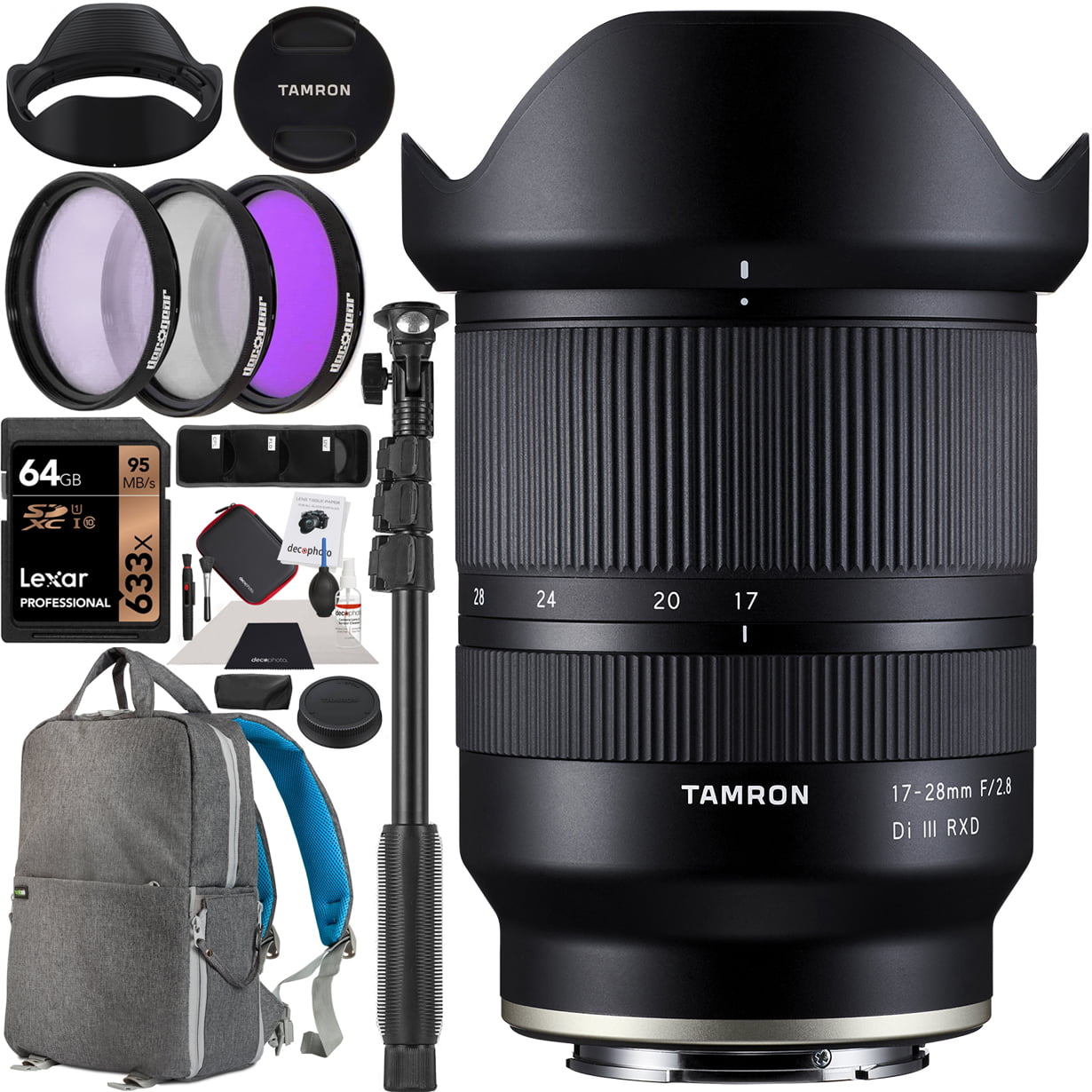 Tamron 17-28mm F/2.8 Di III RXD Full Frame E-mount Lens (A046) for Sony  Mirrorless Cameras Bundle with Deco Gear Photography Backpack Case + 67mm 