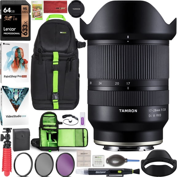 Tamron 17-28mm F/2.8 Di III RXD Full Frame E-mount Lens (A046) for Sony Mirrorless with Deco Gear Pro Photography Sling Backpack Case Bundle + 67mm Filter Kit + 64GB Card + Software + Accessories