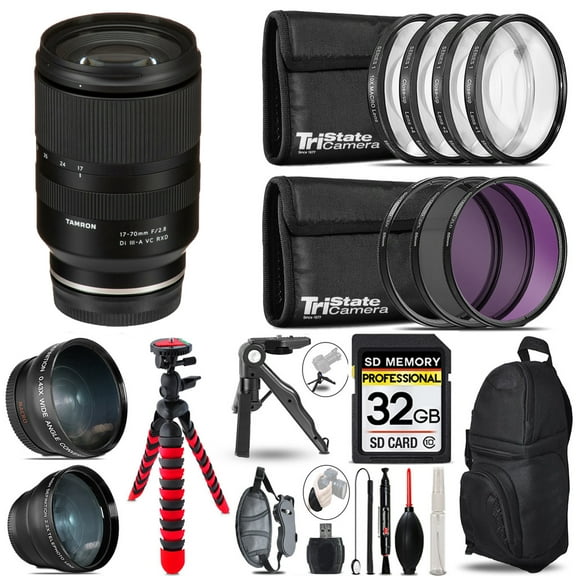 Tamron 17-70mm f/2.8 Di III-A VC RXD Lens for Sony E- 3 Lens Kit + Tripod + Backpack - 32GB Accessory Bundle (International Version)