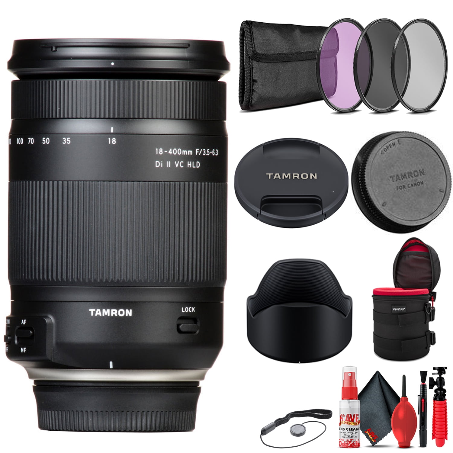 Tamron 18-400mm f/3.5-6.3 Di II VC HLD Lens for Nikon F-Mount (AFB028N-700)  + 72MM Filter Set + 6