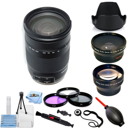 Tamron 18-400mm f/3.5-6.3 Di II VC HLD Lens for Nikon F - Pro Bundle Includes: Telephoto and Wide Angle Lenses, Tulip Hood Lens, Filter Kit, Lens Cap Keeper and More