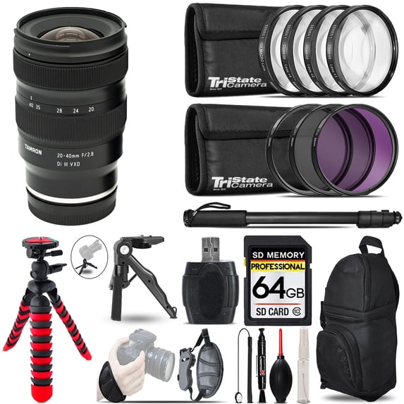 Tamron 20-40mm f/2.8 Di III VXD Lens for Sony E + MACRO, UV-CPL-FLD Filter + Monopad - 64GB Accessory Kit (International Version)
