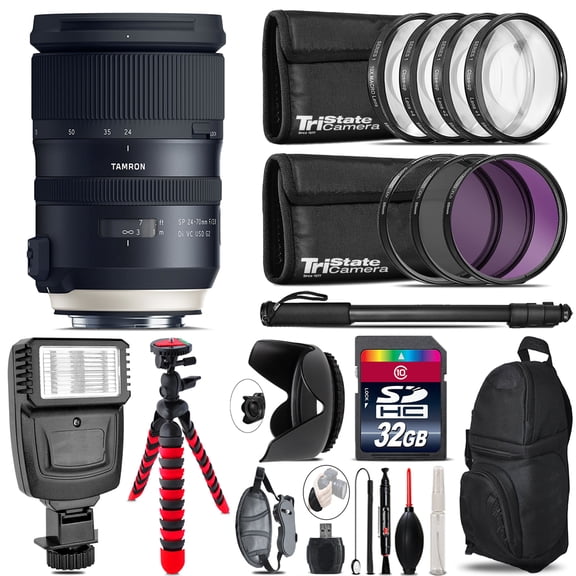 Tamron 24-70mm VC G2 for Canon + Flash + Tripod & More - 32GB Accessory Kit (International Version)
