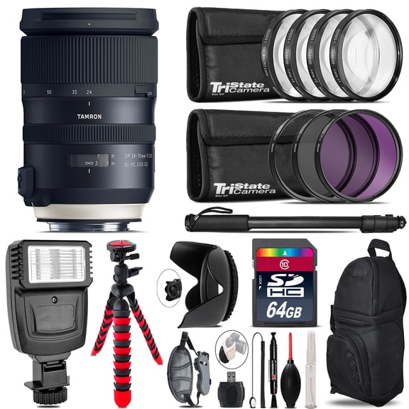 Tamron 24-70mm VC G2 for Canon + Flash + Tripod & More - 64GB Accessory Kit (International Version)
