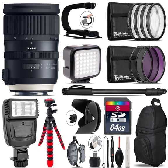 Tamron 24-70mm VC G2 for Canon - Video Kit + Flash - 64GB Accessory Bundle (International Version)