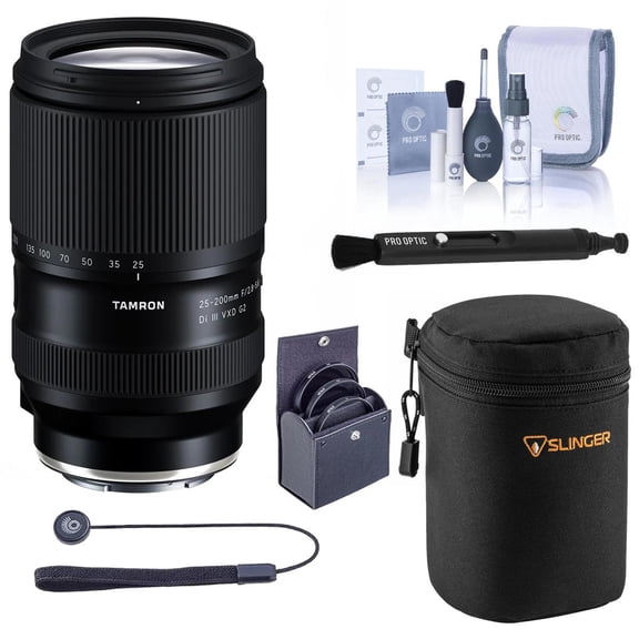 Tamron 25-200mm f/2.8-5.6 Di III VXD G2 Lens for Sony E, Bundle with 67mm Filter Kit, Soft Lens Case, Lens Cap Tether, Pen Lens Cleaner and Cleaning Kit