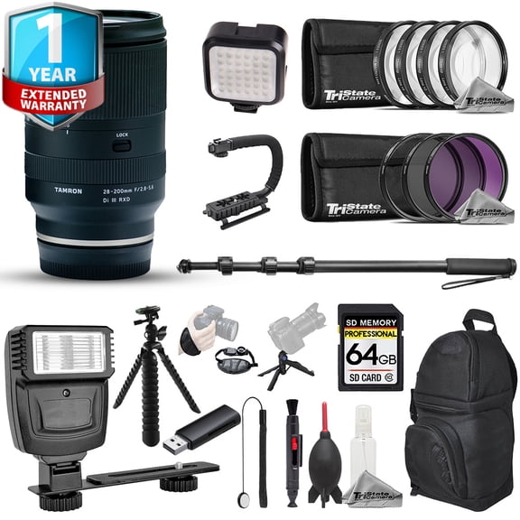 Tamron 28-200mm f/2.8-5.6 Di III RXD Lens - 22pc 64GB Utility Kit + 1Yr Warranty