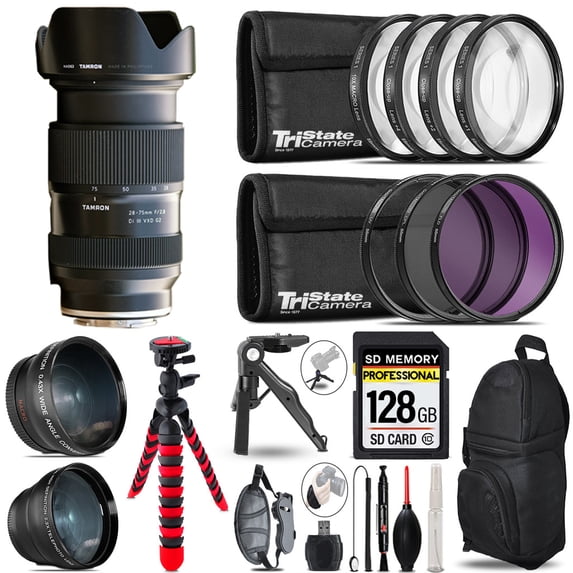 Tamron 28-75mm f/2.8 Di III VXD G2 Lens (Sony E) - 3 Lens Kit + Tripod + Backpack - 128GB Accessory Bundle (International Version)
