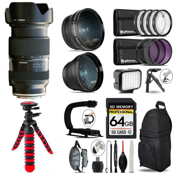 Tamron 28-75mm f/2.8 Di III VXD G2 Lens (Sony E) + LED Light + Tripod - 64GB Accessory Bundle
