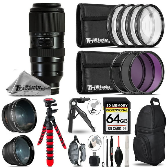 Tamron 50-400mm f/4.5-6.3 Di III VC VXD Lens for Sony E - 3 Lens Kit + Tripod + Backpack - 64GB Accessory Bundle