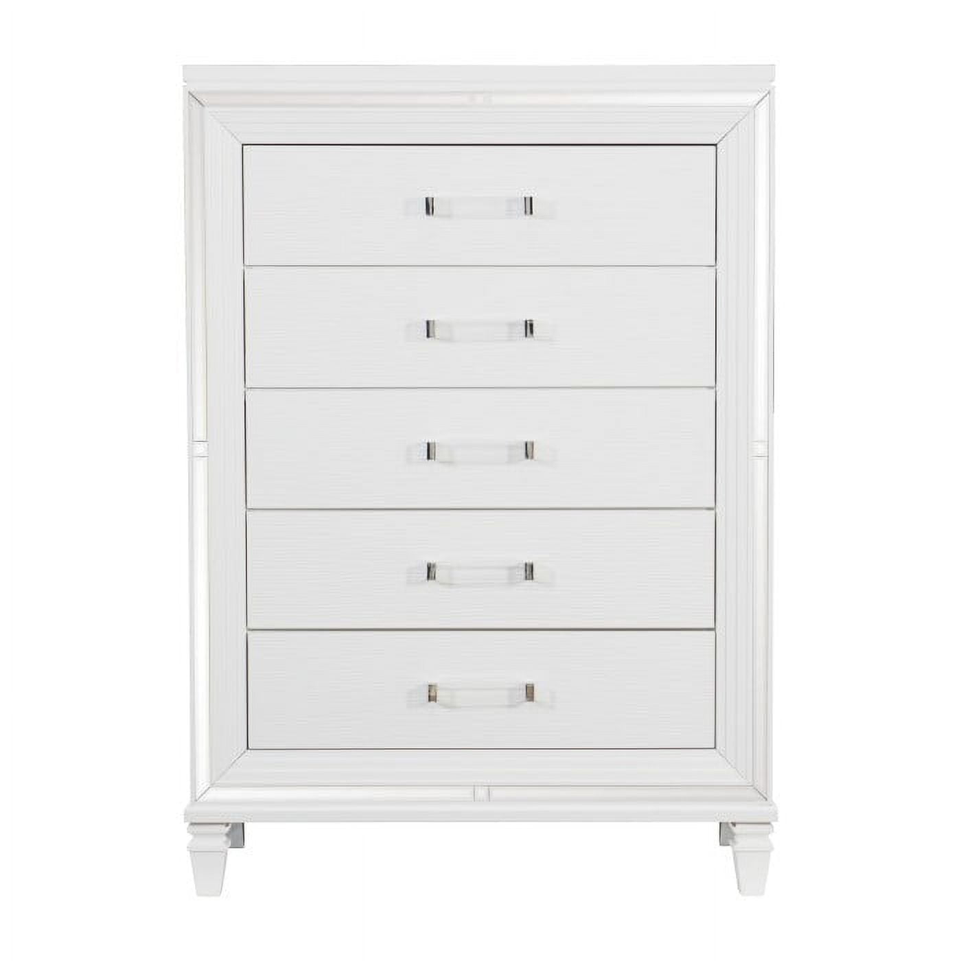 Tamsin Collection Chest with Mirrored Framing and Acrylic Hardware in White Finish