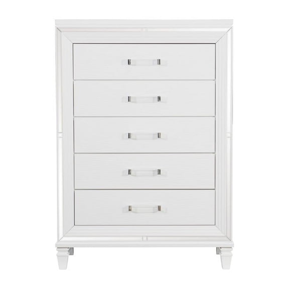 Tamsin Collection Chest with Mirrored Framing and Acrylic Hardware in White Finish
