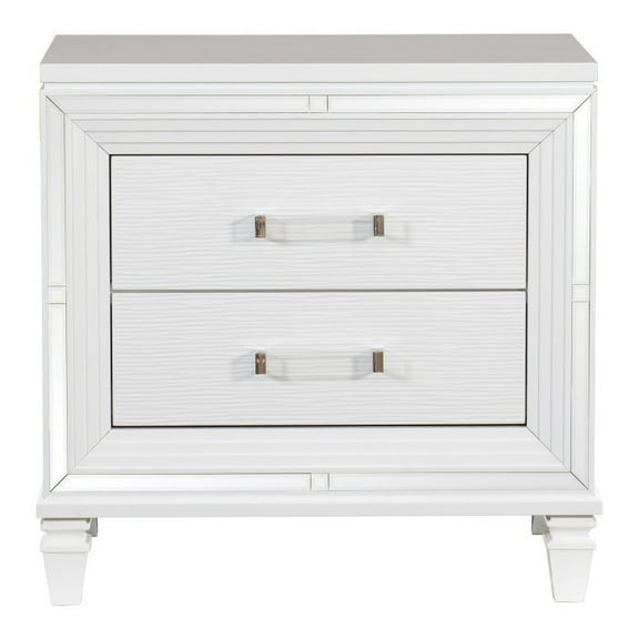 Tamsin Collection (White Finish) Glamorous Mirrored Nightstand with Acrylic Hardware