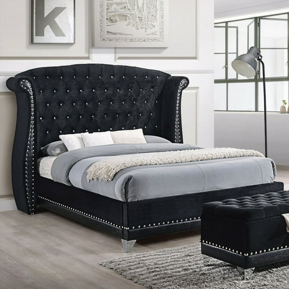 Tamsin Queen Bed - Metallic Velvet & Croc Leatherette | Crystal Rhinestone - Sturdy Hardwood