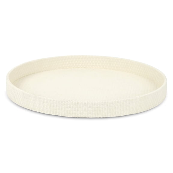 Tamsin Weave Pattern Round Serving Tray - White