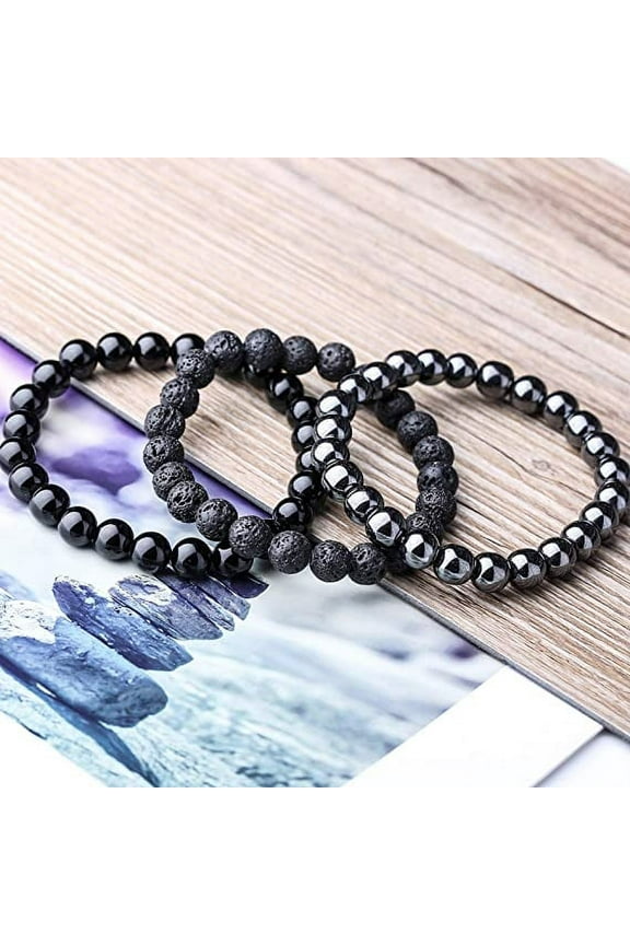 8mm Gorgeous Semi-Precious Gemstones Healing Crystal Stretch Beaded Bracelet Unisex, 3 Pieces
