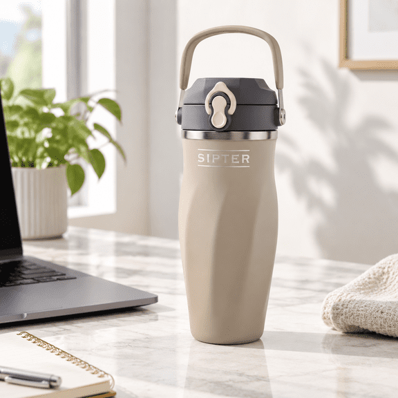 Tan 24oz 316 Stainless Steel Blender Bottle with Vortex Mixing Technology
