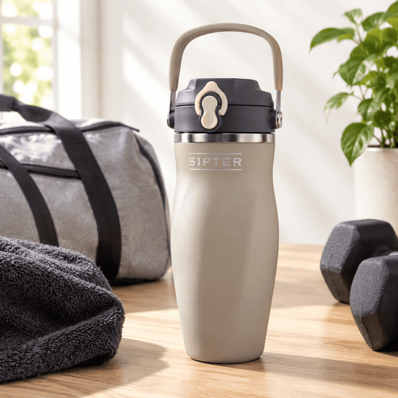 Tan 24oz Stainless Steel Protein Shaker Bottle with Vortex Mixing Design